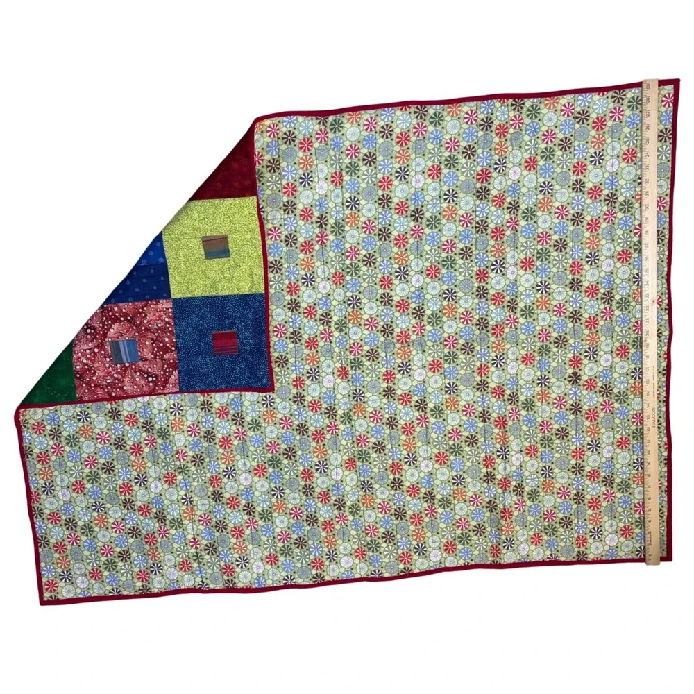 Handmade Patchwork Quilt Multi Pattern Geometric‎ Floral Red Blue Green 53x39